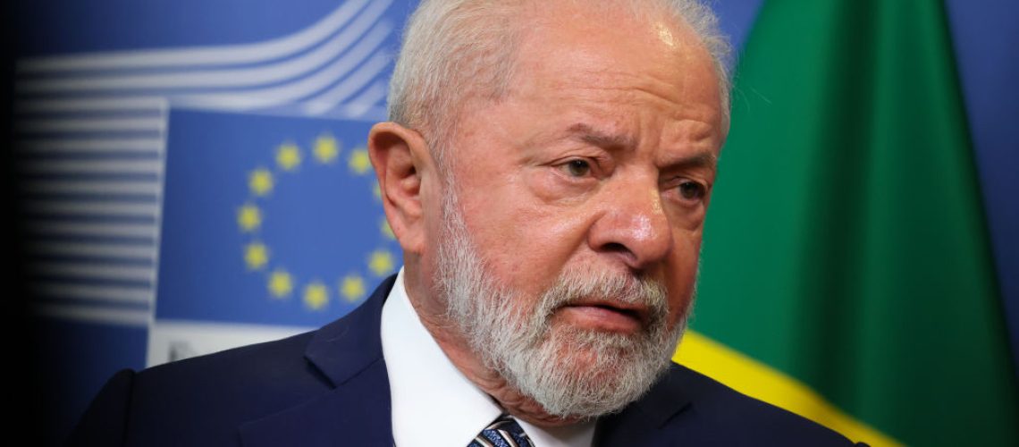 Luiz Inacio Lula da Silva, Brazil's president, during the European Union (EU) and Community of Latin American and Caribbean States (CELAC) summit in Brussels, Belgium, on Monday, July 17, 2023. The EU sees the summit as a key chance to reboot the bloc's relationship with the sub-continent as it competes for influence with China, tries to broaden support for Kyiv in its defense against Russia, and seeks to secure access to critical raw materials needed for its digital and green energy transitions. Photographer: Simon Wohlfahrt/Bloomberg via Getty Images