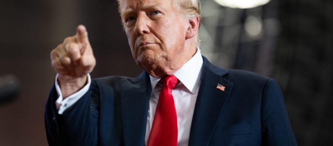 ST CLOUD, MINNESOTA - JULY 27: U.S. Republican Presidential nominee former President Donald Trump arrives to speak during a rally at Herb Brooks National Hockey Center on July 27, 2024 in St Cloud, Minnesota. Trump hopes to flip the state of Minnesota this November, which hasn't been carried by a Republican in a presidential election since 1972. (Photo by Stephen Maturen/Getty Images)