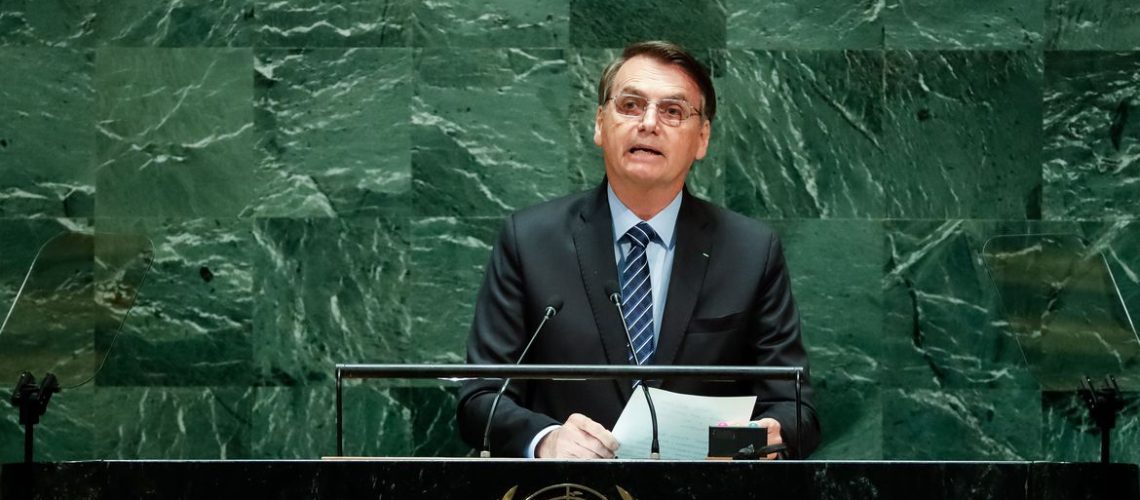 Presidente da República, Jair Bolsonaro, discursa durante a abertura do Debate Geral da 74ª Sessão da Assembleia Geral das Nações Unidas