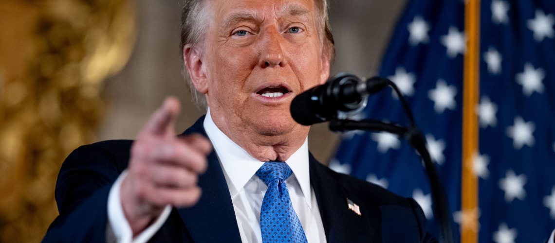 PALM BEACH, FLORIDA - DECEMBER 16: U.S. President-elect Donald Trump speaks at a news conference at Trump's Mar-a-Lago resort on December 16, 2024 in Palm Beach, Florida. In a news conference that went over an hour, Trump announced that SoftBank will invest over $100 billion in projects in the United States including 100,000 artificial intelligence related jobs and then took questions on Syria, Israel, Ukraine, the economy, cabinet picks, and many other topics. (Photo by Andrew Harnik/Getty Images)
